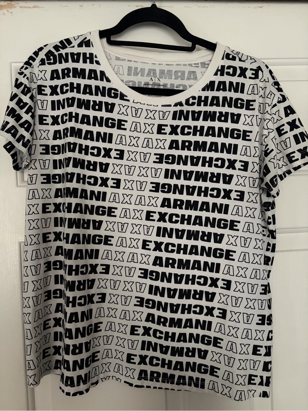 Armani Exchange White Tee with Black All-Over Logo